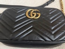 Gucci GG Marmont Small Black Chevron Quilted Crossbody Bag Gold Hardware 446744 picture