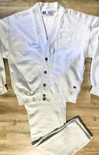 RARE-🔥 90s Russell Athletic High Cotton Cardigan & Sweatpants Set Gray L, USA picture