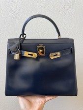 Hermes Kelly 28 Retourne Indigo Blue Box Leather Gold Hardware picture