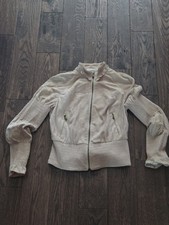 🩷Balenciaga Paris Nude Blush Suede Leather Jacket Smocked Knit Trim Ghesquiere picture