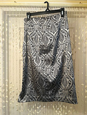 Worthington Women’s Pencil Skirt 8 Black White Paisley Knee Lined Slit picture