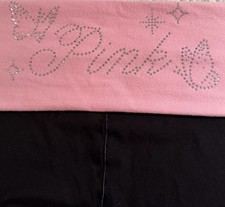 🦋NWOT Victoria’s Secret PINK Foldover Flare Leggings-Pure Black Pink Bling-XL🦋 picture