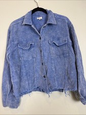 POL Distressed Faded Blue Wide Wale Corduroy Raw Hem Shacket Size M picture