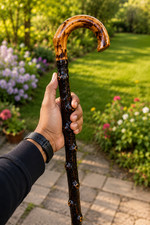 Authentic Irish Blackthorn Walking Stick Crook Handle Handmade Wooden Cane picture