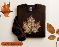 Retro Patchwork Fall Leaf Sweatshirt picture