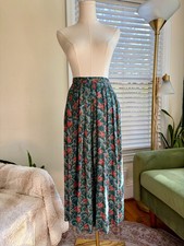 VTG 80s 90s Deans of Scotland Floral Pleated Skirt Elastic Waistband picture