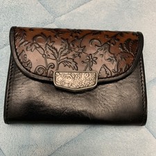 Vintage Brighton Coin Purse Wallet Brown and Black Leather Heart Clasp picture