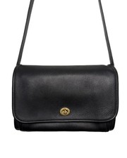 COACH Vintage Ridgefield Black Leather Flap Crossbody Shoulder Bag Purse 9812 picture