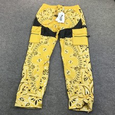Guapi Cargo Pants Mens 34x31 Yellow Paisley Fleece Lined Hip Hop Bandana Limited picture