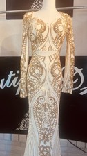 Ricarica Gala Gold Cream Sequin Formal Dress Women Evening Gown Wedding Guest Sm picture