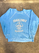 Vintage 60s Charlevoix Michigan Graphic Crewneck Youth Sweatshirt Blue Cotton picture
