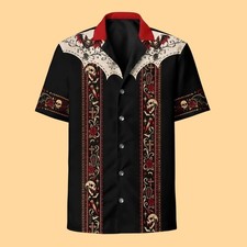 Vampire's Ball Skull Halloween Spooky Hawaiian Shirt Aloha Button Up Hawaiian picture