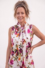 Nine West Multicolor Floral Woven Blouse Sleeveless Tie Neck Polyester picture