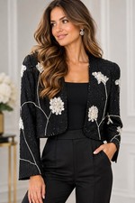 Styleworks Vintage Silk Floral Beaded Bolero Jacket Size 12 Statement Glamour picture