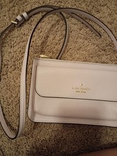 Kate Spade New York Beige Pebbled Leather Crossbody, Gold HW, Logo, Zip picture