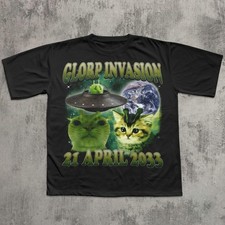 Glorp Invasion T Shirt Sweatshirt Hoodie Funny Alien Cat Meme Gift picture