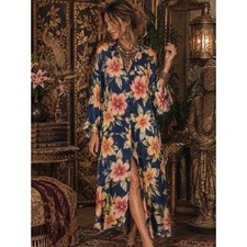 Vintage Sue Wong Hawaiian Floral Kimono Shirtdress PTP 24