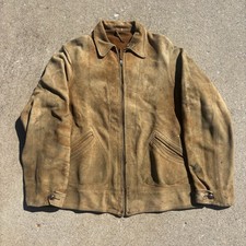 VTG 30s 40s Suede Leather Cossack Jacket Zip Front Patina Mens Sportswear picture