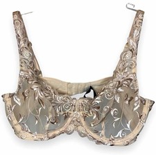 Soma Sensuous Lace 36C Beige Floral Embroidered Sheer Mesh Underwire Bra picture