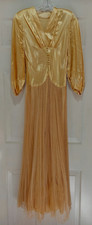 Vintage 1940s Liquid Satin & Tulle Evening Gown, Old Hollywood, Custom Handmade picture