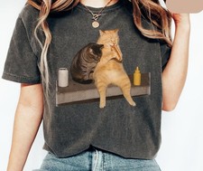 Cat Eating Hot Dog Shirt, Funny Vintage Cat Comfort Colors Tee picture