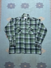 Vintage 60s long sleeve printed flannel shirt plaid green brushed cotton medium picture