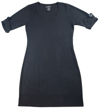 Alyn Paige Womens Medium Black Tunic Sweater Scoop Neck Tab Sleeve Knit Top picture