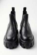 Prada Monolith Leather Ankle Boots Black Chunky Platform Lug Sole Chelsea EU 38 picture