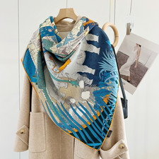 70% Cashmere 30% Silk Wrap Scarf Animal World Print Double Face Print Shawl 53'' picture