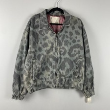 Anthropologie Pilcro Bomber Jacket Size Large Gray Print Full Zip Pockets picture