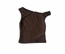 SHEIN Textured One Shoulder Top Size XS Brown picture
