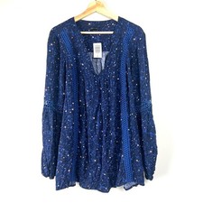Torrid Navy Celestial Star Print Crochet Lace Trim V-Neck Blouse 2X NEW Galaxy picture