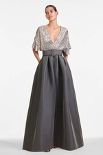 Sachin & Babi Black Silver Simone Sequin Bodice Gown Size 4 $795 Less Belt picture