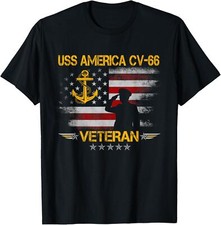 New Limited USS America CV-66 Aircraft Carrier Veteran Flag Veterans Day T-Shirt picture