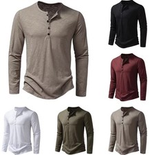 Men Long Sleeve Breathable Henley Button Tee Quick Dry Slim Fit Casual Top Gift picture