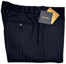 $495 NEW ZANELLA PANTS 40 HANDMADE ELASTIC WAIST PINSTRIPES ITALY picture