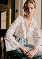 Sezane Nele ecru size 6 lace button down blouse gently used 100% cotton picture