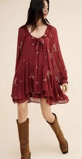 Free People Dainty Ethereal Billowy Garden Glory Mini Dress in Cabernet Medium picture