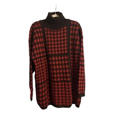 J.R. Rappers Vintage Red Black Houndstooth Patchwork Turtleneck Sweater XL USA picture