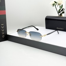 Gucci GG1221S Rimless Sunglasses Gold Black Gray Gradient Lens Men's 56mm picture