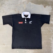 Vintage 90s Canterbury New Zealand All Blacks Rugby Polo Shirt Steinlager XL picture