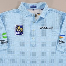 Tour Issue Polo Medium Stitch Golf Jim Furyk Blue Geometric AOP Shirt Sponsors picture