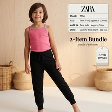 Zara 2 Piece Outfit Set Girls Size 8 Pink Black Excellent Tank Pants picture