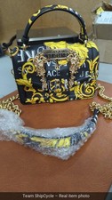 Versace Jeans Couture Logo Black Gold White Top Handle Satchel w Chain S G1N picture