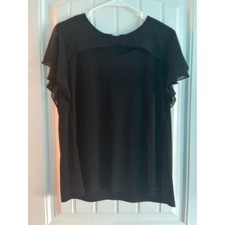 Calvin Klein Womens Black Cutout Neck Flutter Sleeve Blouse XL M3TH7081 picture