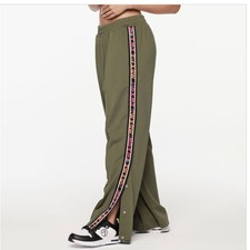 Zumba Wear ZW X GW Straight Leg Track Pants Side Snaps Olive Green Size XL picture