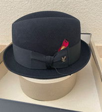 Vintage CHAMP Duncan Black Felt Fedora Hat 6 3/4 Feather Pin Original Box picture