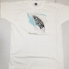 Vintage T-Shirt Hand Drawn Painted Original Artwork Woman Striped Face Size XL picture