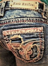 NWT New Women's Rock Revival Luiza Straight Jeans 25X34 26X34 picture