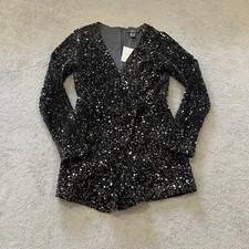 Forever 21 Black Sequin Long Sleeve Wrap Romper Skort Women's Medium NWT picture